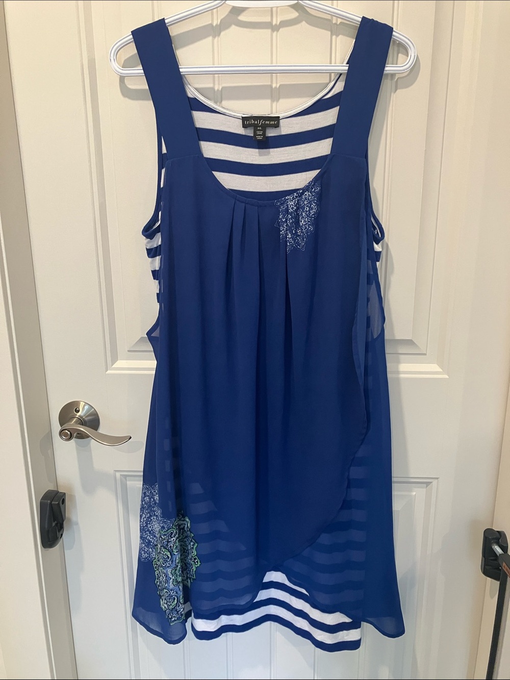 TRIBAL DRESS Sleeveless Layered BLUE Sz XL